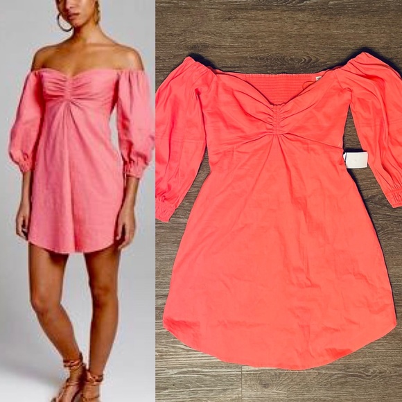 A.L.C. Mila Pink Linen Blend Off the Shoulder Mini Dress Size 4 - Picture 9 of 12